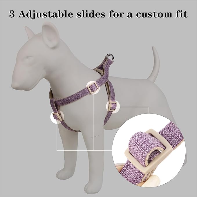 Plutus Pet Cotton Hemp Step in Dog Harness, Sustainable, Lightweight and Escape-Proof, Quick Fit Dog Harness for Puppy Small Medium and Large Dogs, Lavender, M