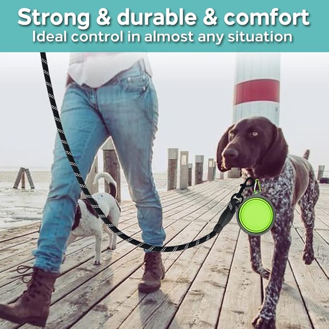 COOYOO 2 Pack Dog Leash 5 FT Heavy Duty - Comfortable Padded Handle - Reflective Dog Leash for Medium Large Dogs with Collapsible Pet Bowl