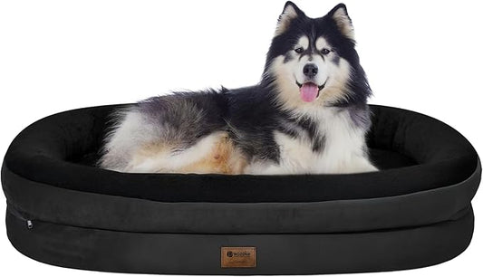 Orthopedic Washable Large Dog Bed: Memory Foam Waterproof Pet Bed with Bolsters - Removable Washable Cover for XL XXL Extra Large Sized Dog Bed - Non-Slip Bottom - Black