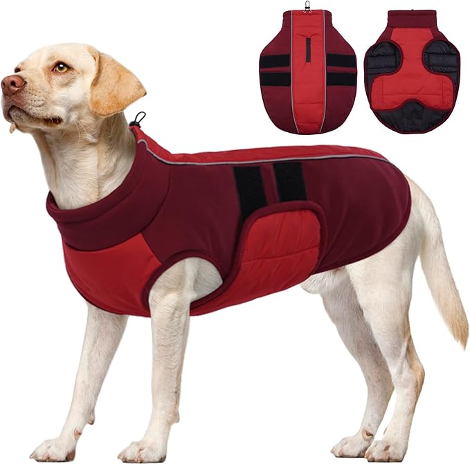 Kuoser Dog Jacket, Winter Dog Coats for Medium Dogs, Reflective Doggie Cold Weather Coats Pet Clothes, Puppy Snow Jacket for Frech Bulldog, Boston Terrier, Red L
