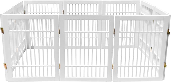 Pet Dog Gate Strong and Durable Freestanding Folding Acacia Hardwood Portable Wooden Fence Indoors or Outdoors by Urnporium (White Pet Gate, 10 Panel 24" Tall)