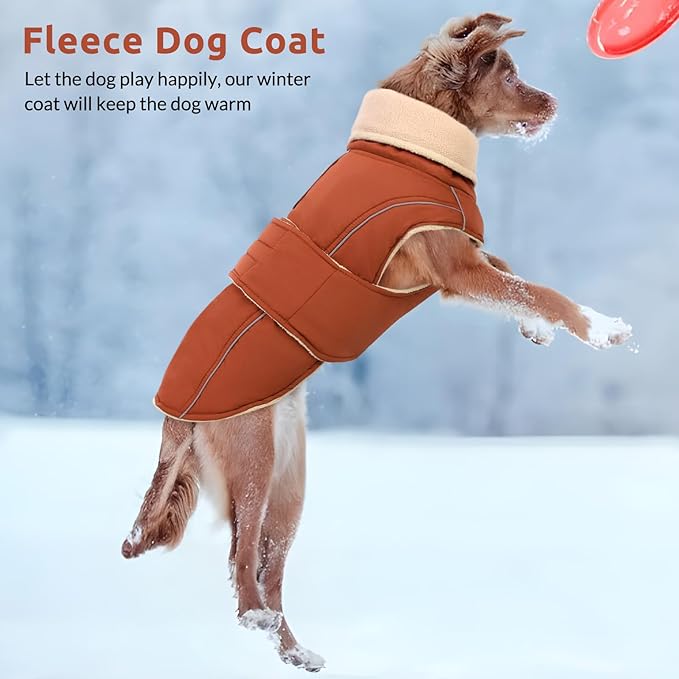ASENKU Dog Coat & Winter Jacket, Warm Dog Coat for Medium Dogs with Reflective, Turtleneck with Button, Waterproof Cold Weather Coats (Red Brown, M)