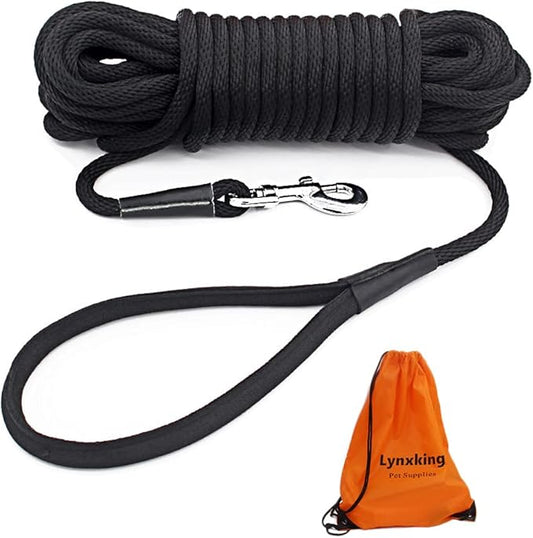 lynxking Check Cord Dog Leash Long Lead Training Tracking Line Comfortable Handle Heavy Duty Puppy Rope 10ft 15ft 30ft 50ft for Small Medium Large Dog Black
