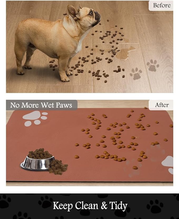 Pet Feeding Mat-Absorbent Dog Mat for Food and Water Bowl-No Stains Quick Dry Water Dispenser Mat-Dog Accessories Pet Supplies-Bowl for Messy Drinkers（Orange,16"x24"