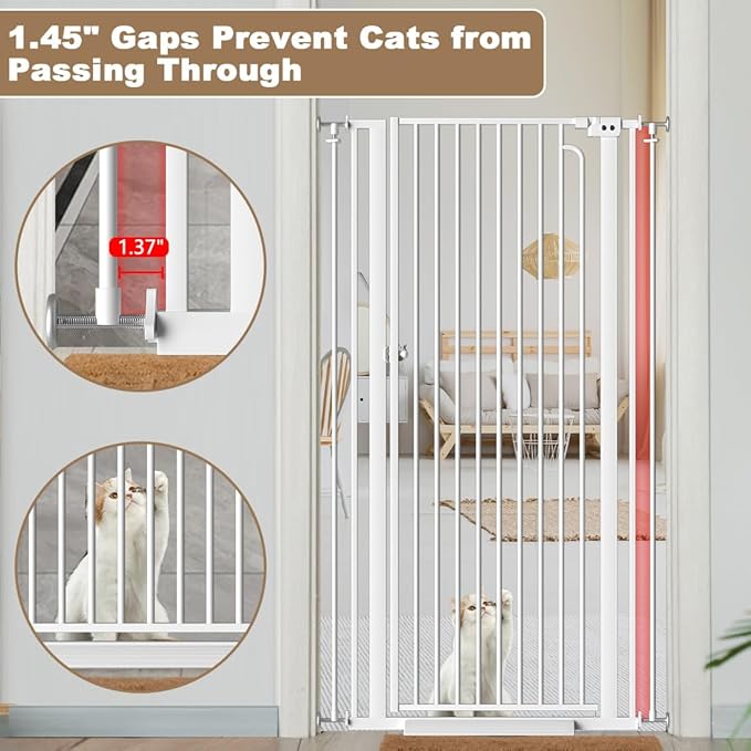 57"" Extra Tall Cat Gate for Doorways, 48.03'' - 52.76'' Wide High Pressure Mounted Dog Gate, Tall Pet Gates for Doorways No Drilling, Auto Close Safety Baby Gates for Dogs Cats(White)