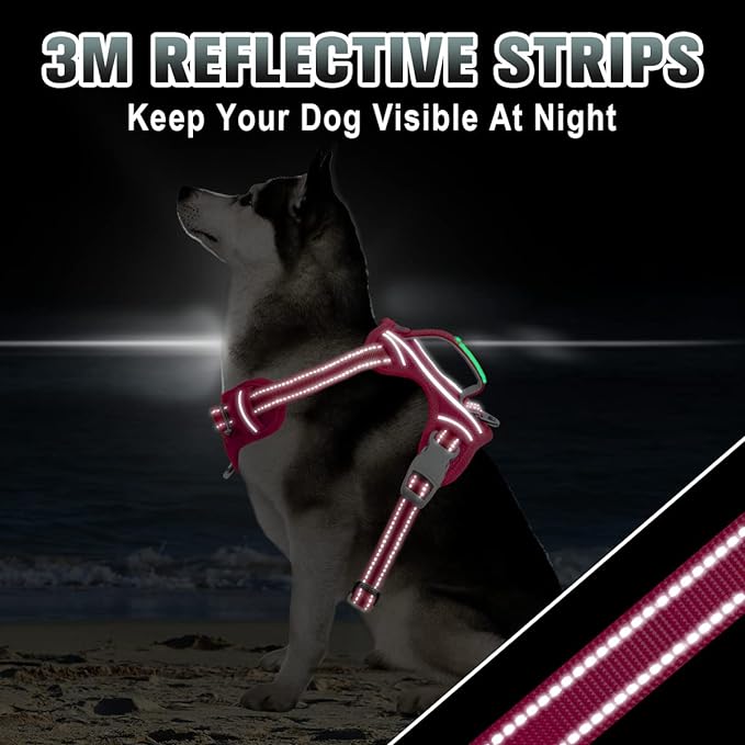 BARKBAY No Pull Dog Harness Large Reflective Dog Harness with Front Clip and Easy Control Handle for Walking Training Running with ID tag Pocket(Pink,XL)