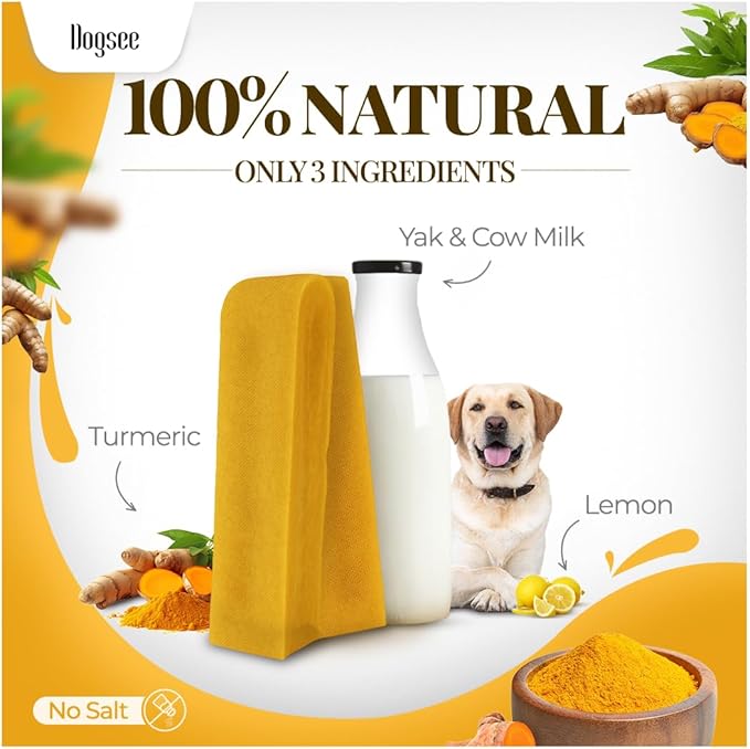 Dogsee Himalayan Yak Chews with Turmeric/Curcumin (XL - 3 Bars) | Yak Chews for Large Dogs | Dog Treats | Helps Joint Pain | Rawhide-Free