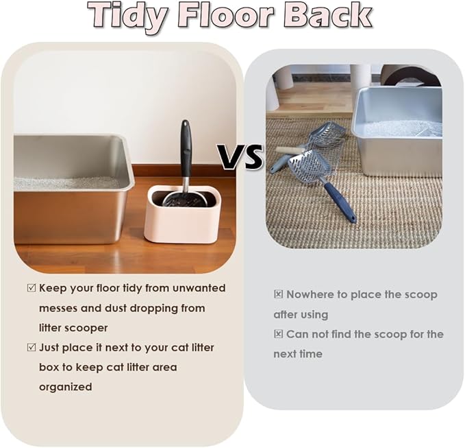 Full Metal Cat Litter Scoop with Holder – Heavy Duty Litter Scooper & Speed Sifter – Aluminum Cat Poop Scooper Captures All Clumps – Washable Stand for Easy Cleaning