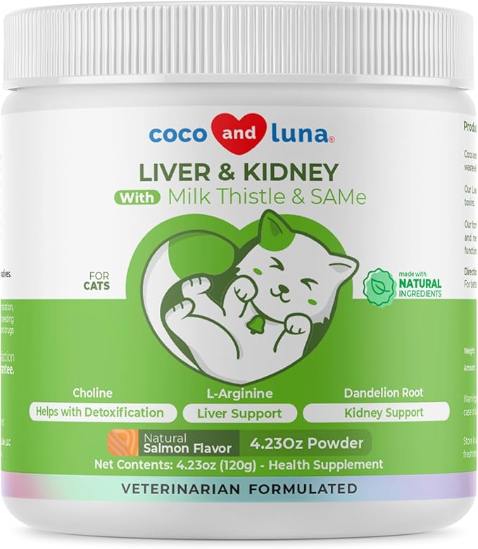 Milk Thistle for Cats - 4oz Powder - Natural Liver Supplement - with Same and L-Arginine - Detox, Hepatic Support, Promotes Liver Healthy Function, Kidney Support