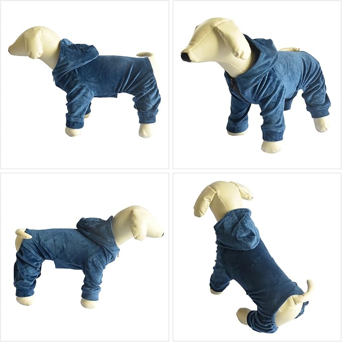 Dog Pajamas Pet Jumpsuits PJS for All Seasons, Velvet Dog Hoodies 4 Legs Four Feet Dog Onesies Stylish PJS Puppy Costume Cotton Liner Warm Pet Clothes for Small Medium Large Dogs Darkblue L