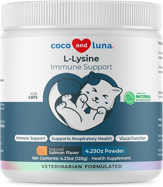 L-Lysine Supplement for Cats 900mg/scoop - Cat Supplement for Sneezing and Runny Nose, Cold, Immune Support, Eye Function, and Respiratory Health – Lysine Powder