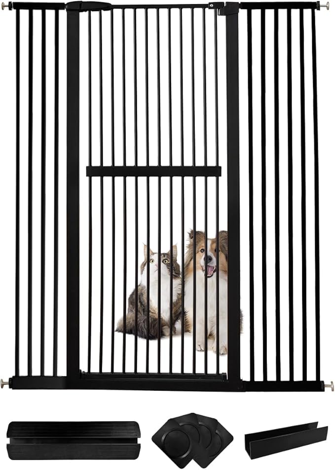 Lumizone Extra Tall Cat Gate 61.02" High Pressure Mounted Extra Wide 50.79"-55.11" (17Sizes) 1.37" Gap No Drilling Auto-Close Tall Pet Gate for Dogs (Black, 50.79"-55.11"/129-139.5cm)