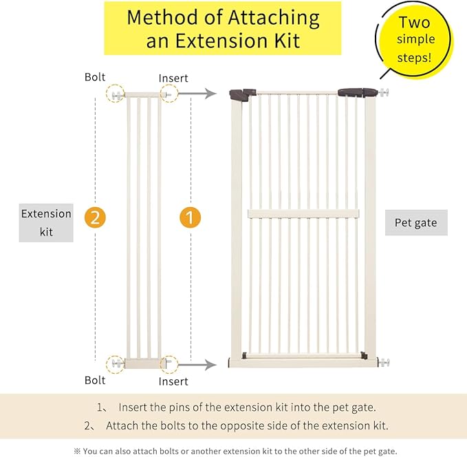 Lumizone Extra Tall Cat Gate Extension Kit 61.02" High Pressure Mounted 8.27" Extra Wide 1.37" Gap No Drilling Tall Pet Gate for Dogs (Cream, 8.27"/21cm)