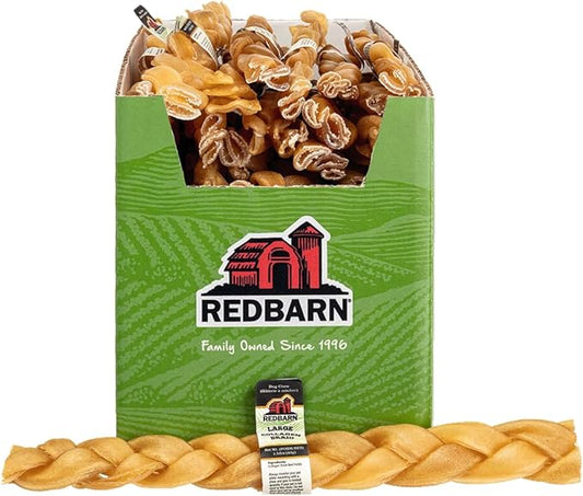 Redbarn Pet Products Recbarn Natural 12" Beef Collagen Braids - Case of 20 Sticks - Long Lasting Low-Odor Alternative to Rawhide & Bully Sticks -Single Ingredient Chew for Medium Large Dogs