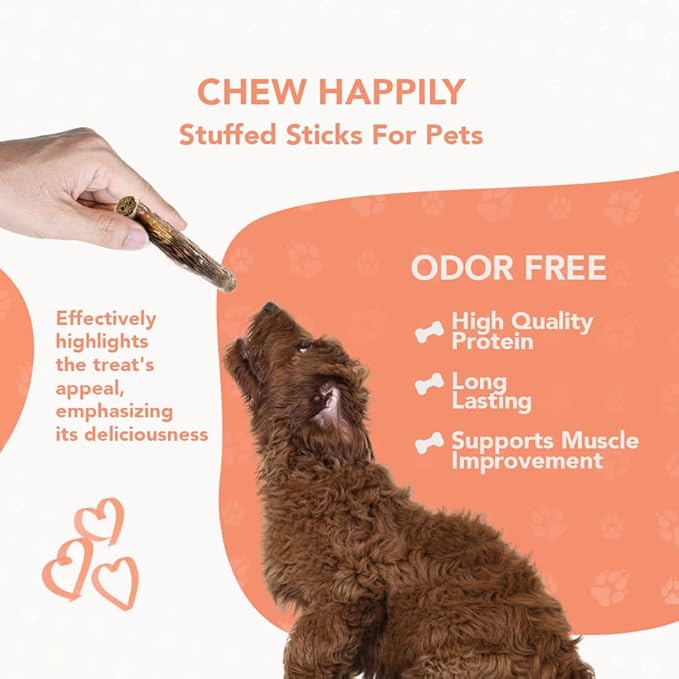 Premium Stuffed Sticks for Dogs – Long-Lasting Beef Dog Chews, Odor-Free, All Natural & Healthy High Protein Reward Treats, Great Tasting Dog Treat Chews (8 Sticks, 4 Pack)
