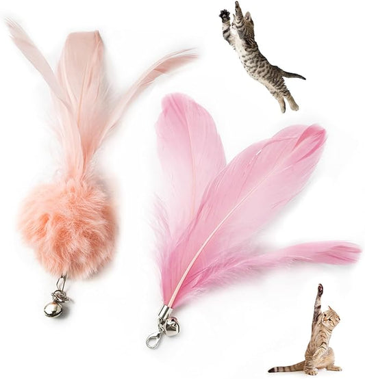 Generic Cat Feather Toy for Cat Pink 2pcs Prue Cat Feather Toy for Cat, Feather Stick with Bell and Feather Accessories, Interactive Cat Toy for Kitten, Catnip Toy for Cats