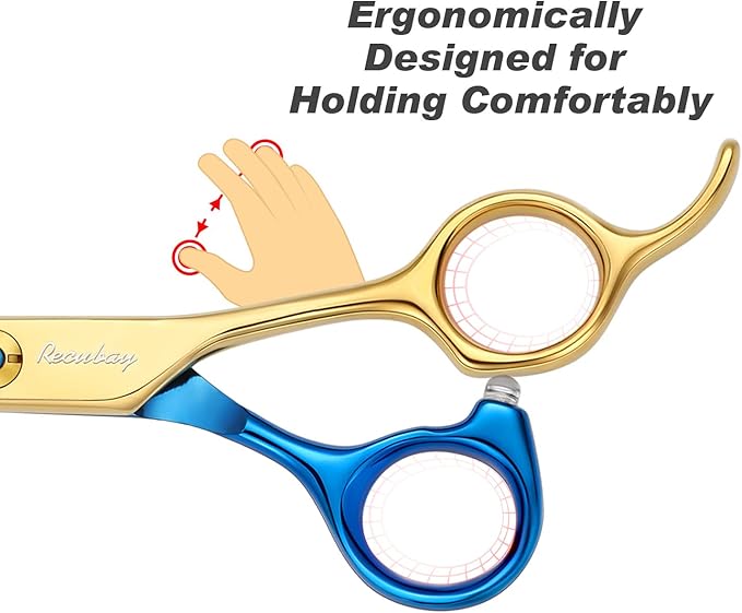 Dog Cat Scissors for Grooming, Pet Shears for Thick Coats and Matted Hair, Thinner Curved Straight Chunker Stainless Steel Shears