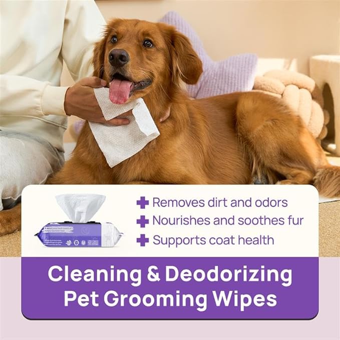 HICC PET Cleaning Deodorizing Wipes for Dogs & Cats, Vet Recommended Nourishes Smoothes Fur Pet Grooming Wipes with Fermented Coconut Oil (400 Counts (Thicken), Rose)
