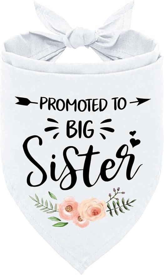 Funny Promoted to Big Sister Dog Bandana, White Big Sister Bandana for Dog Pet Dog Triangle Scarf, Gender Revealing Baby Announcement Dog Bandana Dog Lovers Gifts