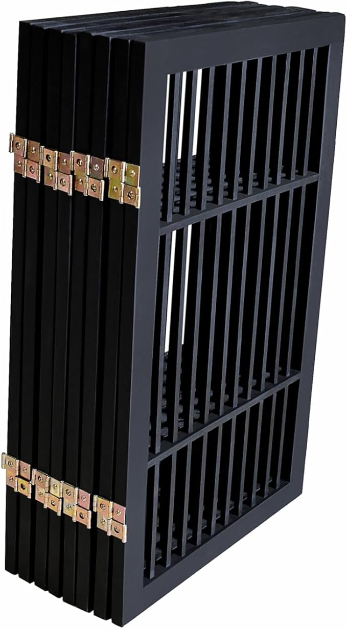 Pet Dog Gate Strong and Durable Freestanding Folding Acacia Hardwood Portable Wooden Fence Indoors or Outdoors by Urnporium (Black Pet Gate, 8 Panel 30" Tall)