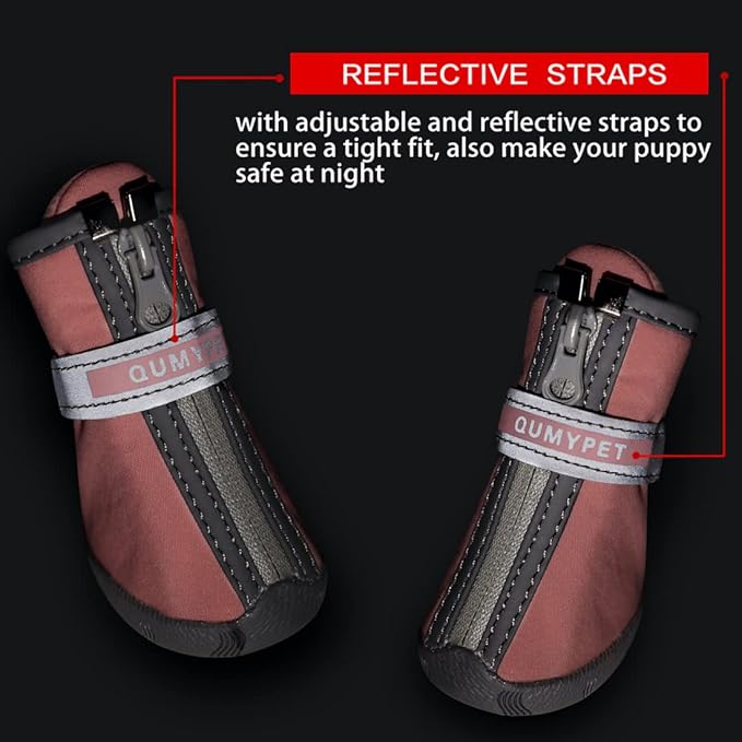 QUMY Dog Shoes for Small Dogs, Puppy Dog Boots & Paw Protectors for Winter Snowy Day, Summer Hot Pavement, Waterproof in Rainy Weather, Ourdoor Walking, Indoor Hardfloors Skid-Resistant Sole Pink 5