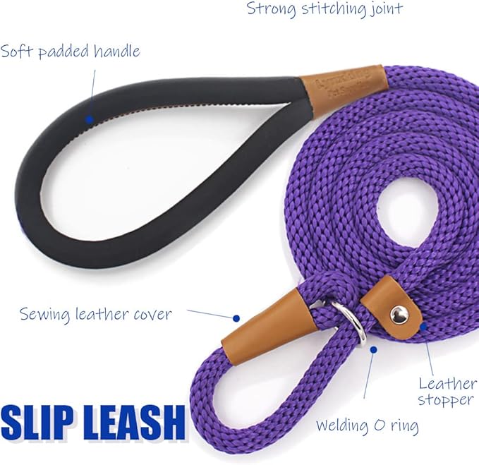 lynxking Dog Leash Slip Lead 5 6 8 FT Dog Training Leash Strong Heavy Duty Braided No Pull Training Lead Leashes for Large Dogs
