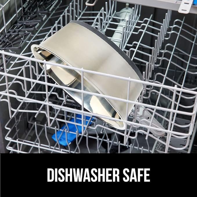 GORILLA GRIP Stainless Steel Metal Dog Bowl, Rubber Base, Heavy Duty Feeding Dish, Food Grade BPA Free, Less Sliding on Floors, Quiet Pet Bowl for Cats and Dogs, Holds 6 Cups (48 fl oz), Gray