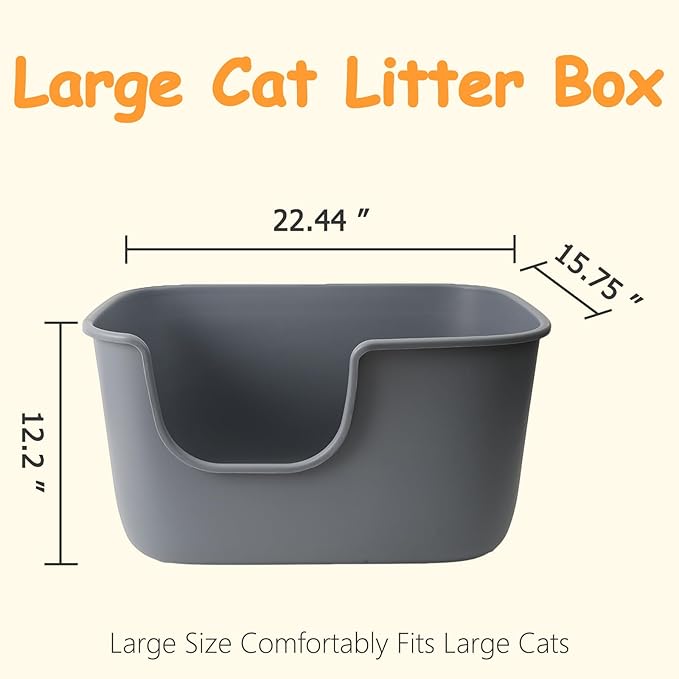 SpaceTime Extra Large Litter Box with High Sides & Low Entry,XL Anti-Splashing Kitty Litter Pan,Jumbo Multi Cat Litter Box,Tool-Free Assembly,Easy to Clean (Grey)