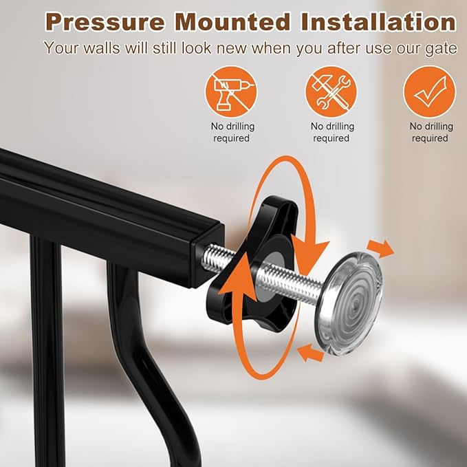 Extra Wide Baby Gate 62.2-71.6" for Stairs No Drilling, 30" Tall Auto Close Press Mounted for Doorways, Adjustable Width Walk Through Long Gates for Kids or Pets, Black