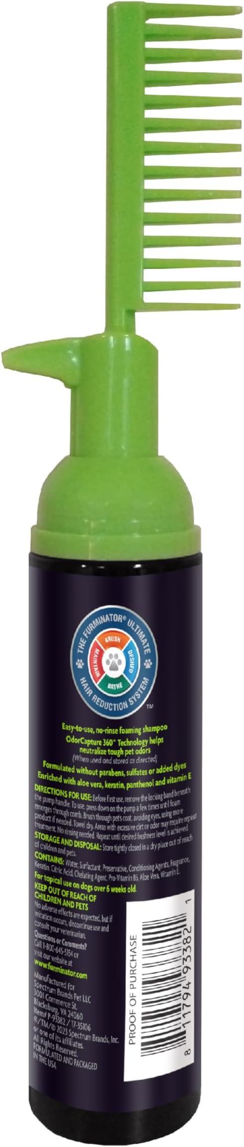 FURminator Tub-Free Deshedding Foam Comb, 3 Ounces, Grooming Comb for Dogs Helps Freshen Coat and Reduce Odors with No Rinsing