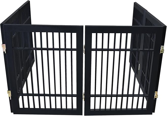 Pet Dog Gate Strong and Durable Freestanding Folding Acacia Hardwood Portable Wooden Fence Indoors or Outdoors by Urnporium (Black Pet Gate, 6 Panel 24" Tall)