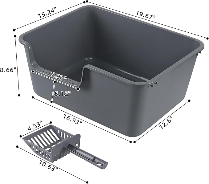 4-Pack Plastic Open Top Cat Litter Box, Cat Litter Box with High Sides, Grey