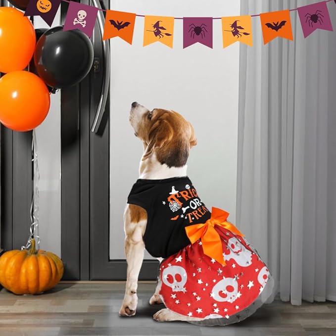 Dog Halloween Costumes Dog Dress Halloween Costumes for Dogs Funny Puppy Dress with Bow for Small Medium Large Dogs Pumpkin Witch Bat Pet Costume Halloween