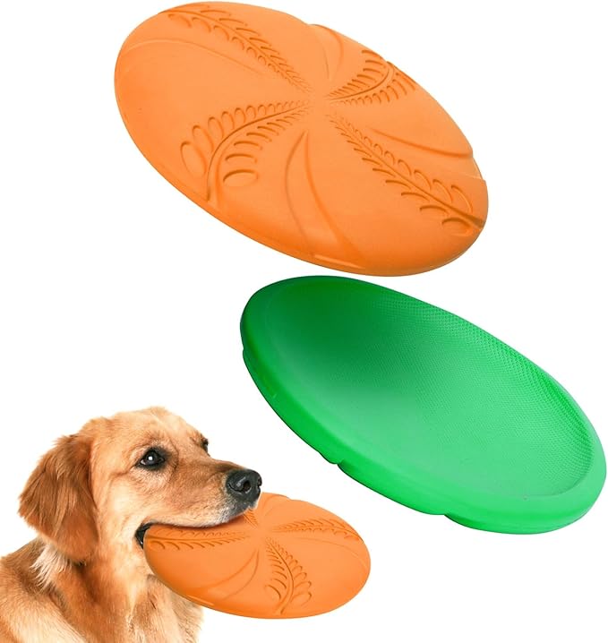 Nobleza 2 Pack Dog Flying Disc, Interactive Flyer Dog Toys for Small Medium Large Dogs to Fetch, Durable Outdoor Dog Disc Toy for Long-Distance Flies and Floats on Water, Orange & Green