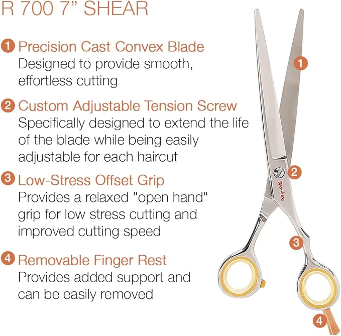 Cricket Centrix Roc-It Dog R 700 7” Professional Hair Cutting Scissors, Precision Cast Convex Blade Scissor, Barber Shears, Offset Grip, Hair Scissors Accessories