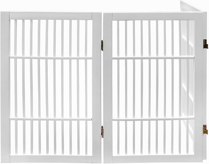 Pet Dog Gate Strong and Durable Freestanding Folding Acacia Hardwood Portable Wooden Fence Indoors or Outdoors by Urnporium (White Pet Gate, 3 Panel 30" Tall)