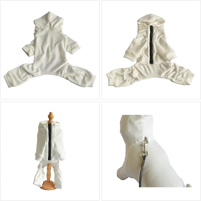 Dog Pajamas Pet Jumpsuits PJS for All Seasons, Velvet Dog Hoodies 4 Legs Four Feet Dog Onesies Stylish PJS Puppy Costume Cotton Liner Warm Pet Clothes for Small Medium Large Dogs White XXL