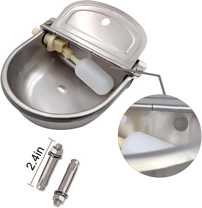 Automatic Water Bowl 304 Stainless Steel Pet Water Dispenser Dog Feeder Waterer for Large Dogs with 40" Steel Hose, 2 Float Valve, Copper Connector Adapter, 2 Bolts (Without Drainage Hole)