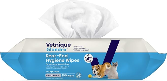 Vetnique Labs Glandex Dog Wipes for Pets Cleansing & Deodorizing Anal Gland Hygienic Dog & Cat Wipes with Vitamin E, Skin Conditioners and Aloe (100ct Pouch)
