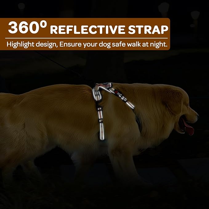 FURRYFECTION Plaid Dog Harness for Large Dogs | No Pull Reflective Pet Harness | No Choke Adjustable Dog Vest Harnesses | with Leash | Easy Control Handle | Front Lead | Seat Belt | Beige&White | L