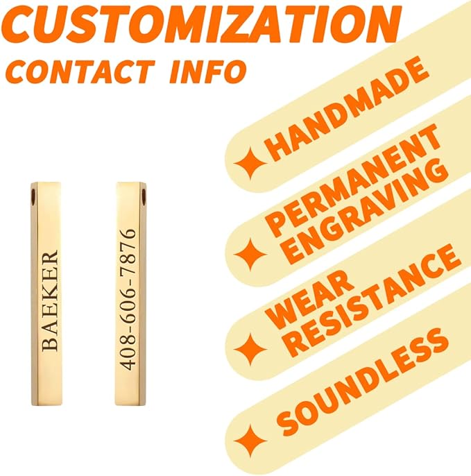 Dogs ID Tags Personalized Four Sided Deep Engraved Cat & Dog Collar Charm Bar Shape Brass Small