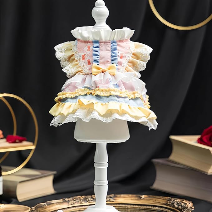 MengYu Puppy Dress Cat Lolita Dress (Pink&Yellow, XS)