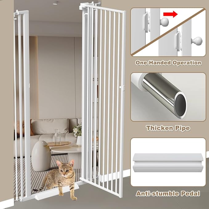 57" Extra Tall Pet Gate for Doorway, 52.7"-57.4" Wide Baby Gate for Cats Walk Through, Auto Close Tall Dog Gates with Door, Child Safety Gate Indoor Stairs, Cat Proof Gate for Doggie, White