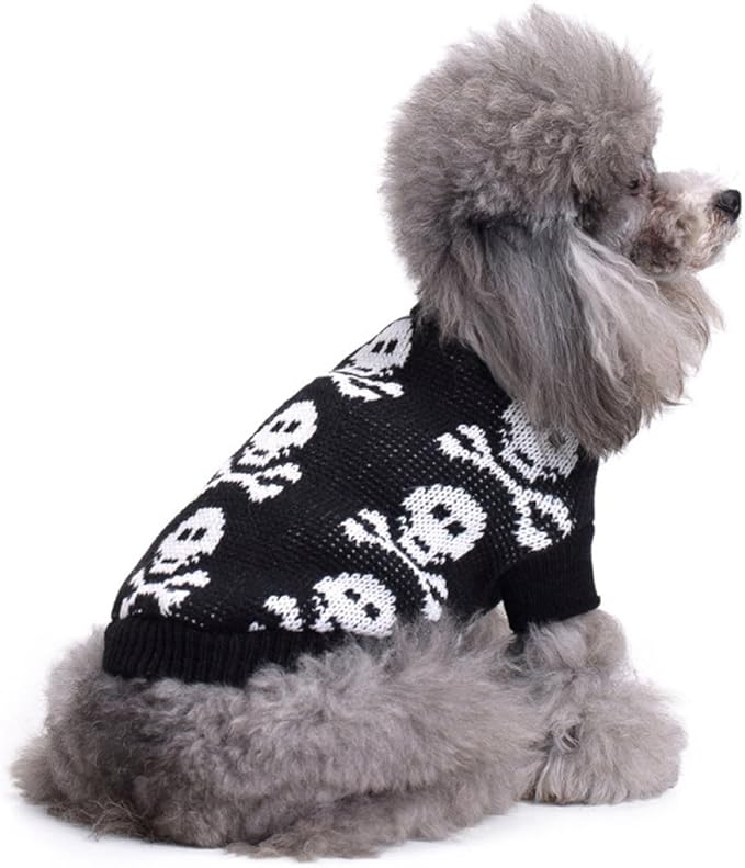 Skull Dog Sweater Holiday Halloween Christmas Pet Clothes Soft Comfortable Dog Clothes - Black