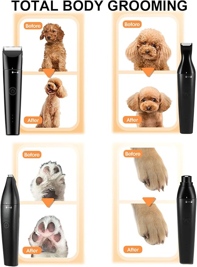 Dog Grooming Clippers 4 in 1 Pet Grooming Kit,2-Speed Cordless Dog Clipper with Nail Grinder,USB-C Rechargeable Paw Trimmer for Small Pets, Dogs, Cats