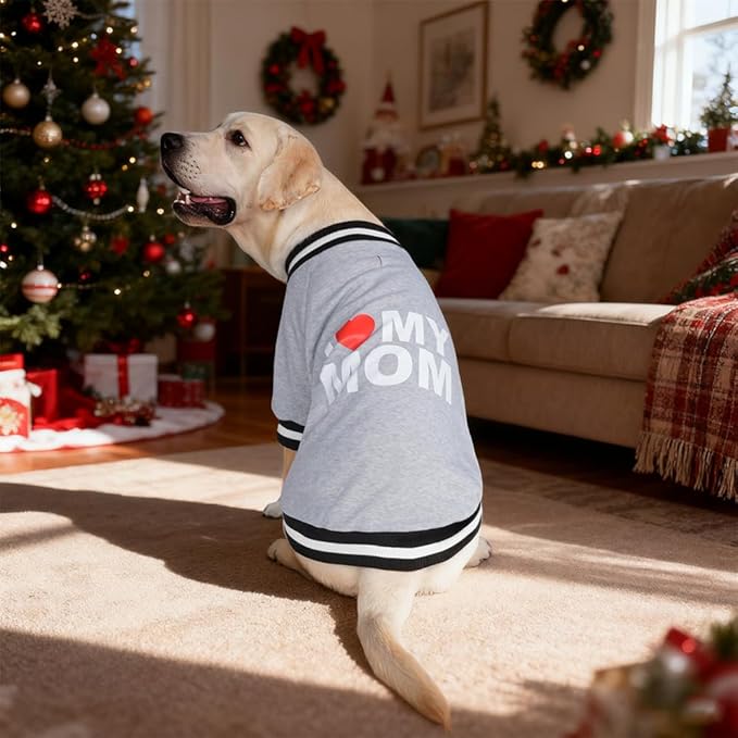 GreenJoy Cute Dog Sweater - Stretchy Dog Pullover Sweatshirt,Soft and Warm Winter Clothes for Boy & Girl Dogs,Suitable for Puppies & Adult Dogs (Light Grey (I Love My Mom), Large)