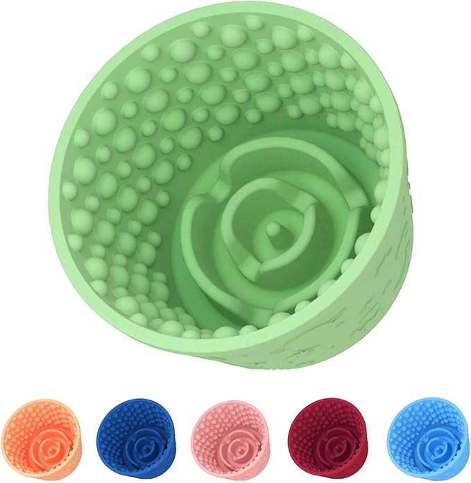 Dog Slow Feeder Lick Bowl, Non-Slip Dog Licking Treat Dispenser, Slow Feeder Bowls for Small Medium Large Breed Dogs, Anxiety Relief & Anti-Choking, BPA Free Silicone (Green, 1.6 Cup)