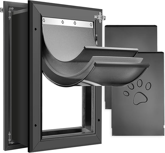 [Petoasis] Heavy Duty Aluminum Dog Door with Lock,3 Flap Insulated Doggie Doors with Installation Manual,Durable and Rust Resistant, Patent: USD1057087S, (Black, XLarge for Wall)