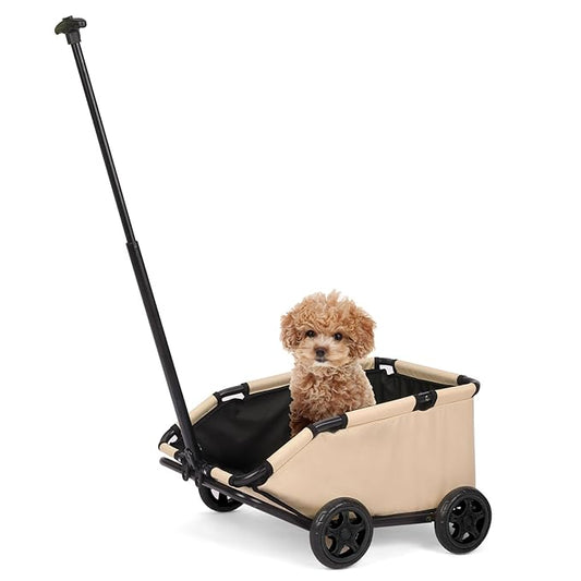 Dog Stroller 4 Wheels Folding Dog Cart Pet Stroller for Travelling Shopping Walking Playing for Small Dogs Cats (Khaki)