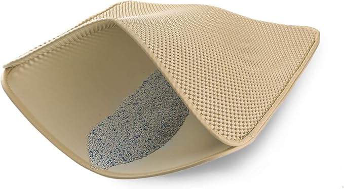 WePet Cat Litter Mat, Kitty Litter Trapping Mat - Medium Size, Honeycomb Double Layer Mats, No Phthalate, Urine Waterproof, Easy Clean, Scatter Control, Catcher Litter Box Rug Carpet 24x15 Inch Beige